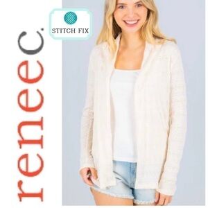 RENEE C. Jaimie Eyelet Striped Cardigan Ivory Lightweight Stitch Fix Women’s S